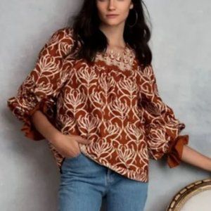 Happy X Nature Misty Printed Square Neck Peasant Top